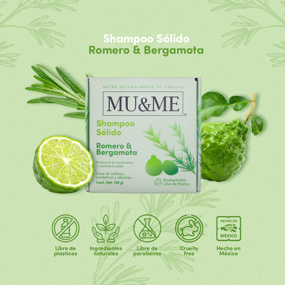 Shampoo Sólido MU&ME | Romero & Bergamota | 140 gramos